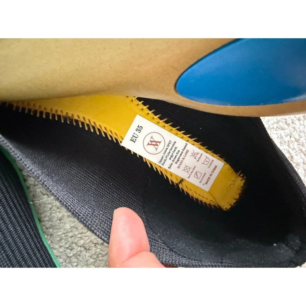 VIVAIA Women's Margot Square-Toe Flats Black Green Washable Knit Size 35 Preppy
